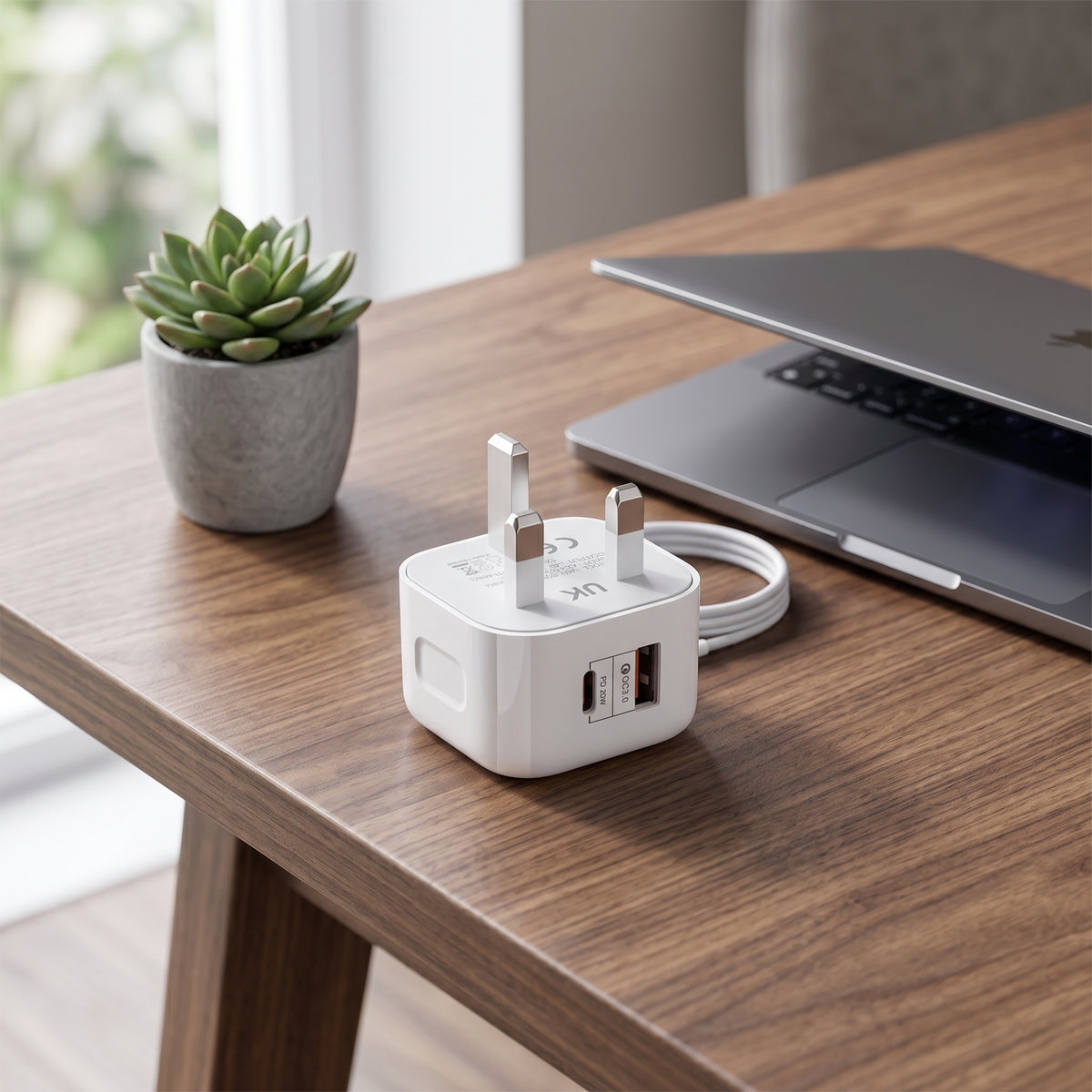 FONZY 20W UK Fast Charger Adapter with Type-C / Lightning Cable - Dual Port PD 20W & QC 3.0
