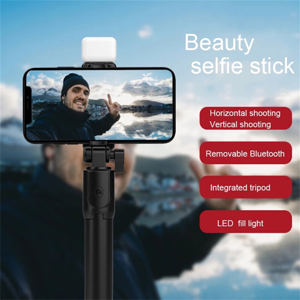 FONZY Portable All-In-One Selfie Stick Tripod with Detachable Fill Light