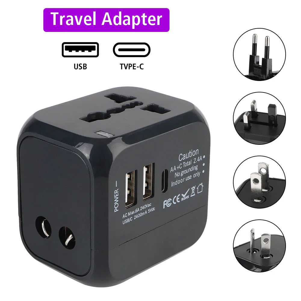 FONZY Universal Travel Adapter | International Plug Converter with Dual USB & Type-C Ports
