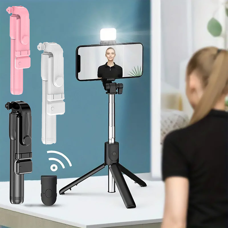 FONZY Portable All-In-One Selfie Stick Tripod with Detachable Fill Light