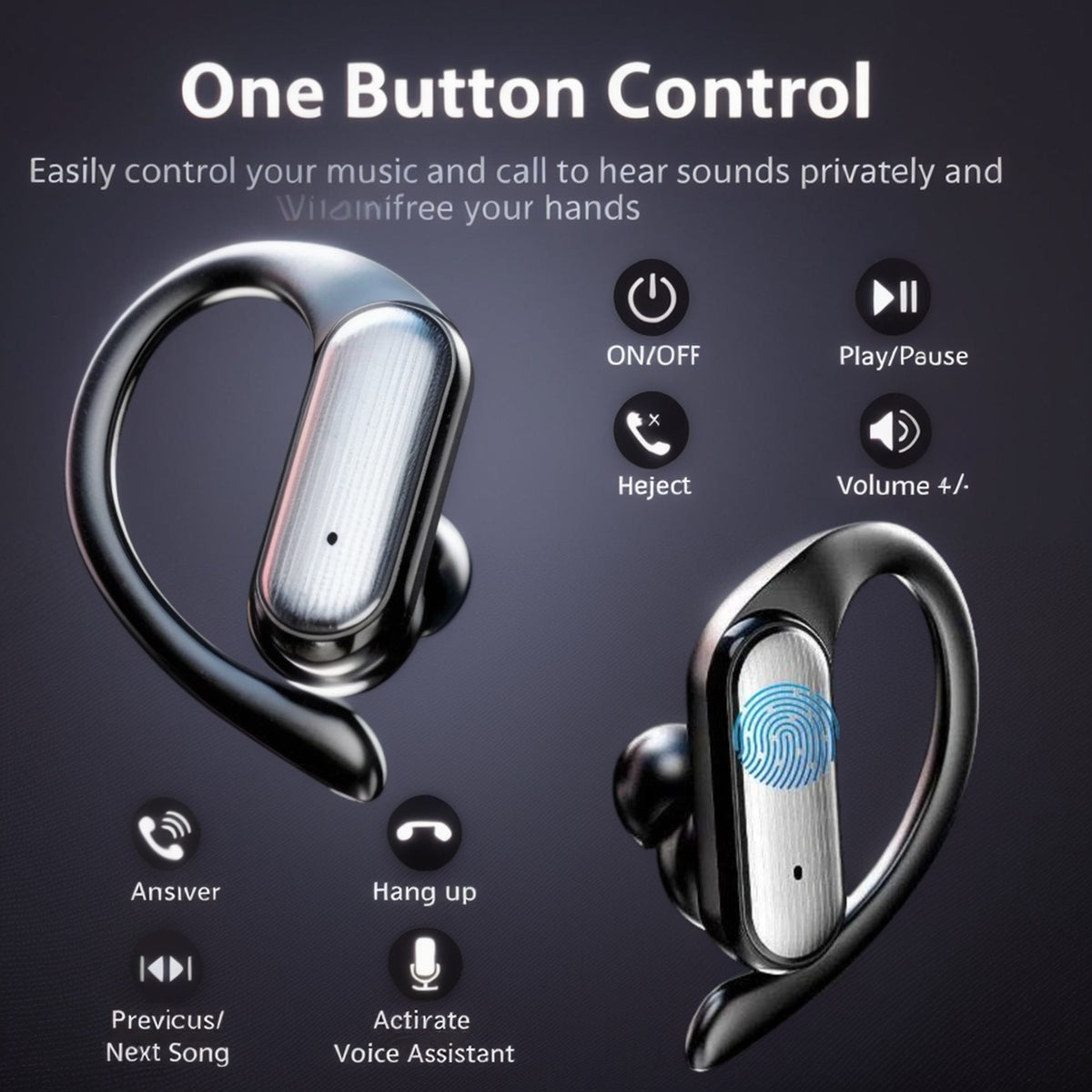 FONZY Over-Ear Sport Wireless Earbuds – 48H Playtime & Sweat-Resistant Earhooks