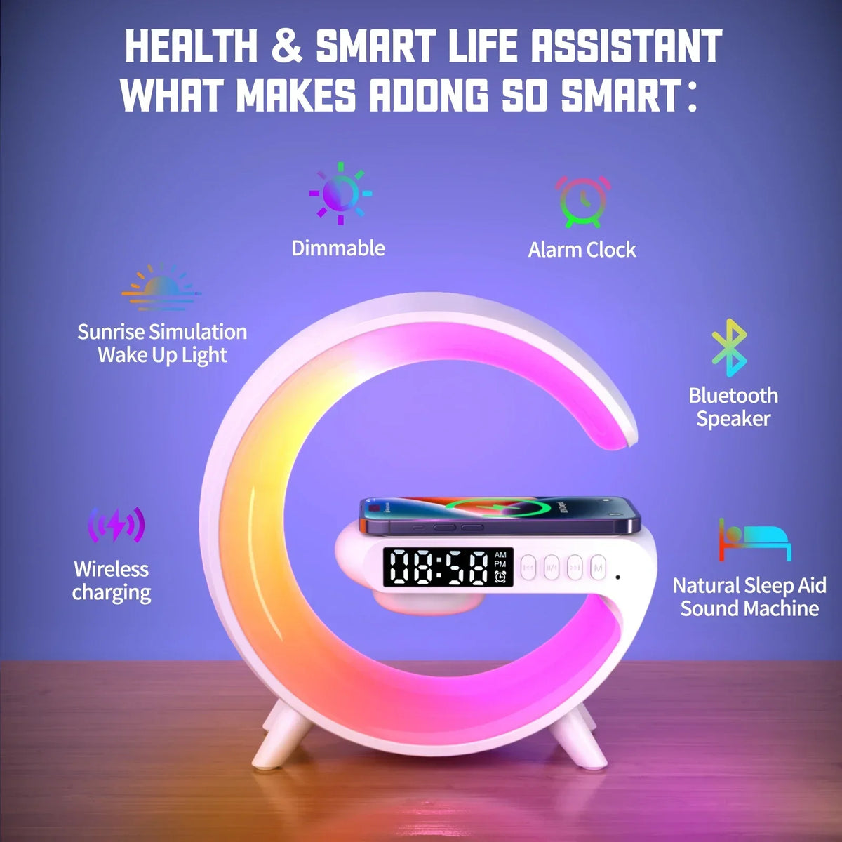 FONZY 4-in-1 G-Lamp | 15W Wireless Charger, Speaker & Alarm Clock