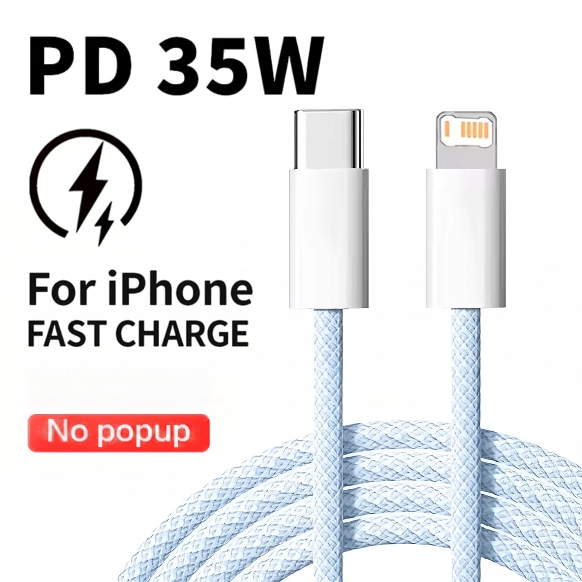 FONZY 35W Type-C to Lightning Braided Cable - Fast Charger & Data Sync (No Pop-Up)