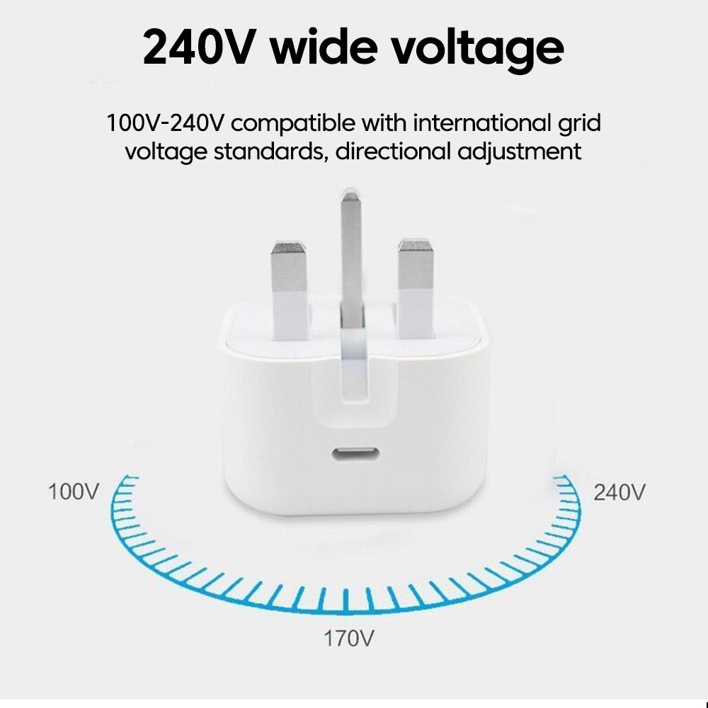 FONZY 20W USB-C Fast Charger with Foldable UK Plug & Fast Charging Cable Set