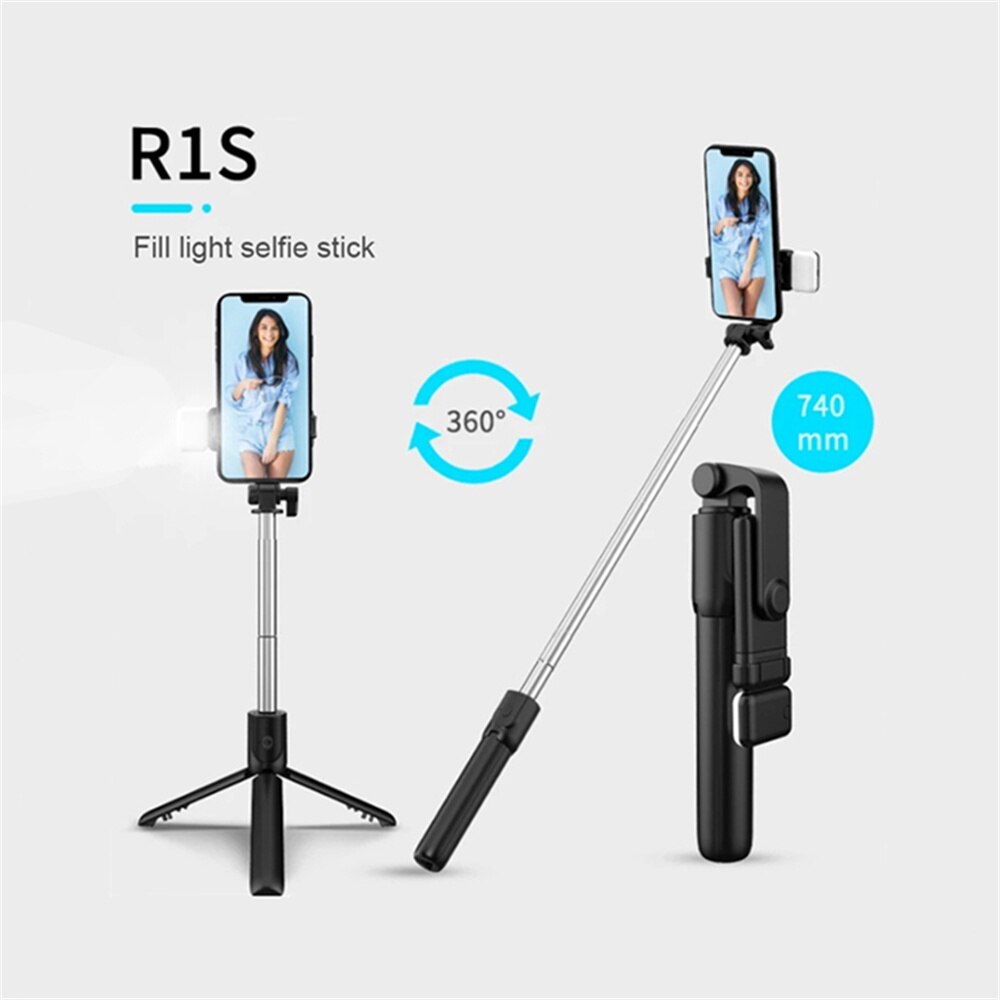 FONZY Portable All-In-One Selfie Stick Tripod with Detachable Fill Light