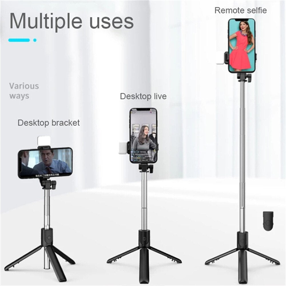 FONZY Portable All-In-One Selfie Stick Tripod with Detachable Fill Light