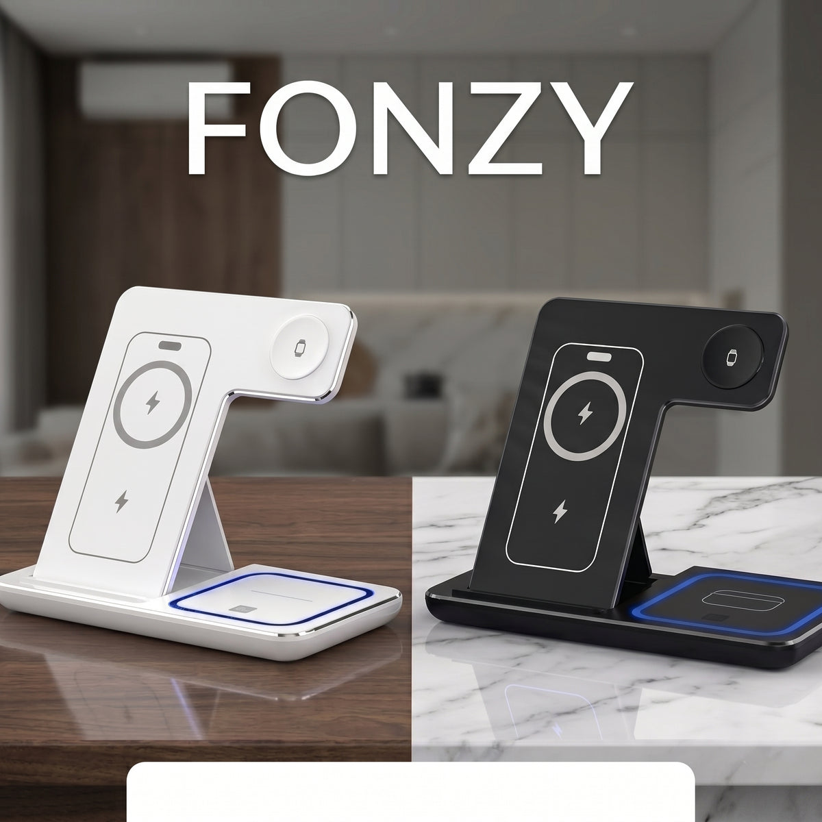 FONZY Luxury 3-in-1 Wireless Desktop Charging Station