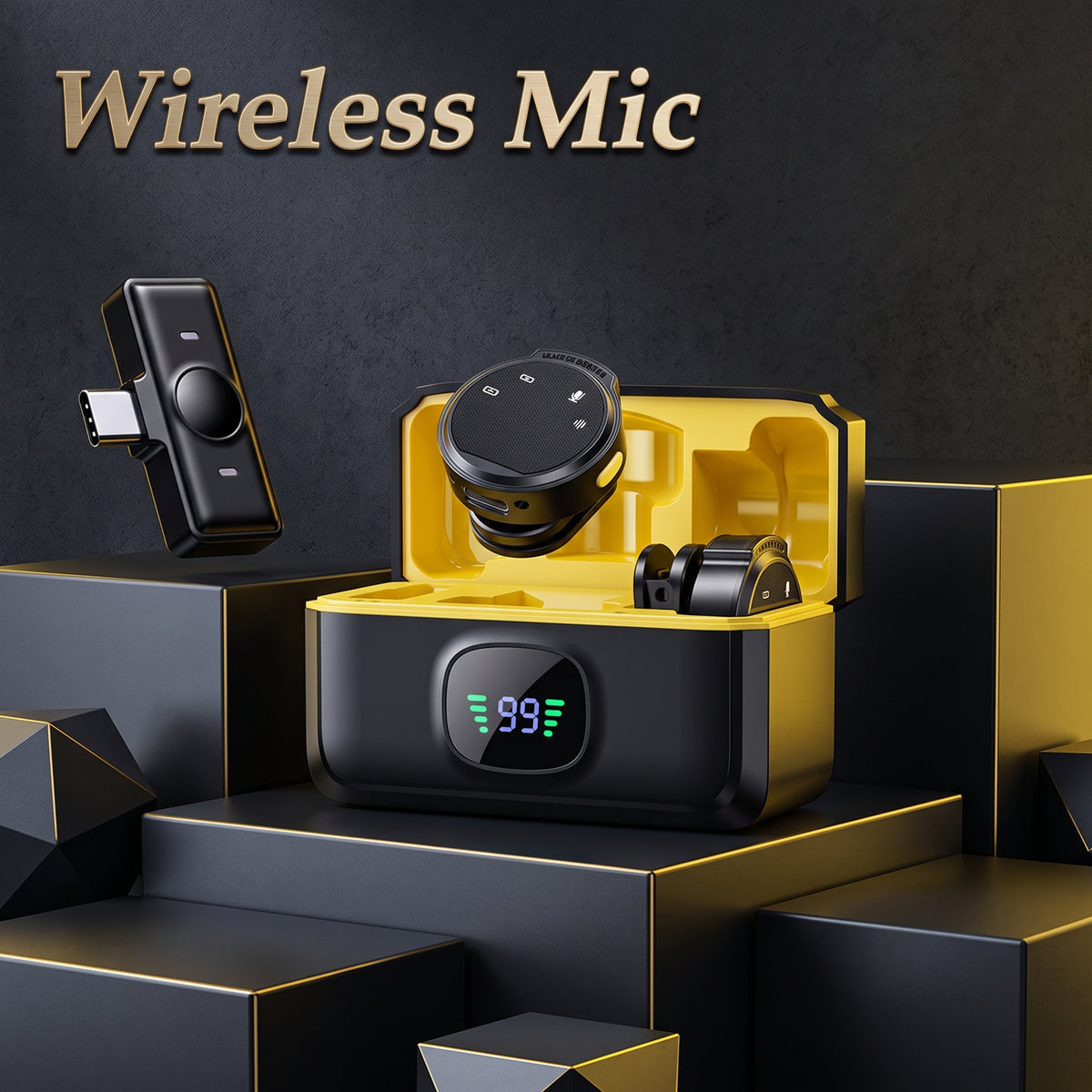 FONZY™ Professional Wireless Collar Mic – Plug & Play Clip-on Microphone with LED Power Display for iPhone, Type-C & Vloggers