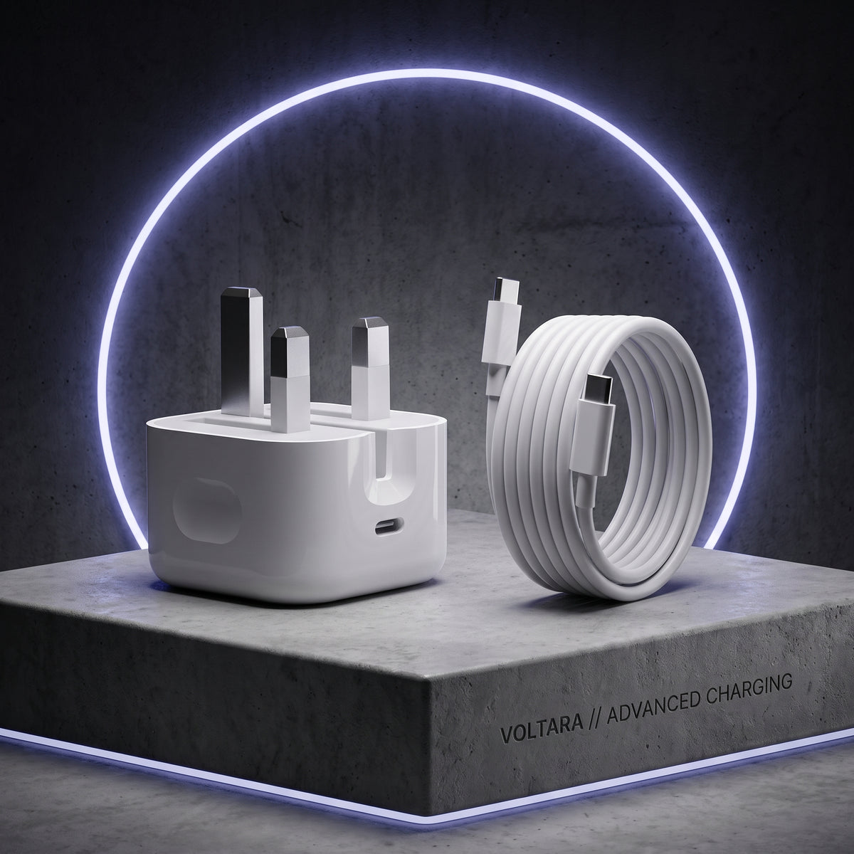 FONZY 20W USB-C Fast Charger with Foldable UK Plug & Fast Charging Cable Set