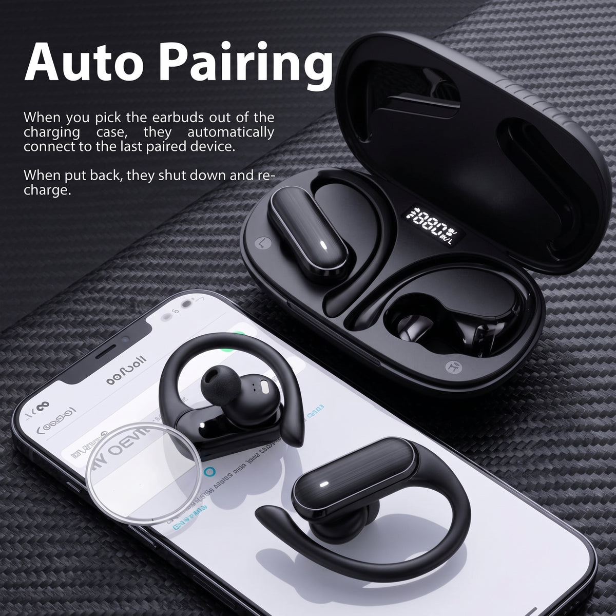 FONZY Over-Ear Sport Wireless Earbuds – 48H Playtime & Sweat-Resistant Earhooks
