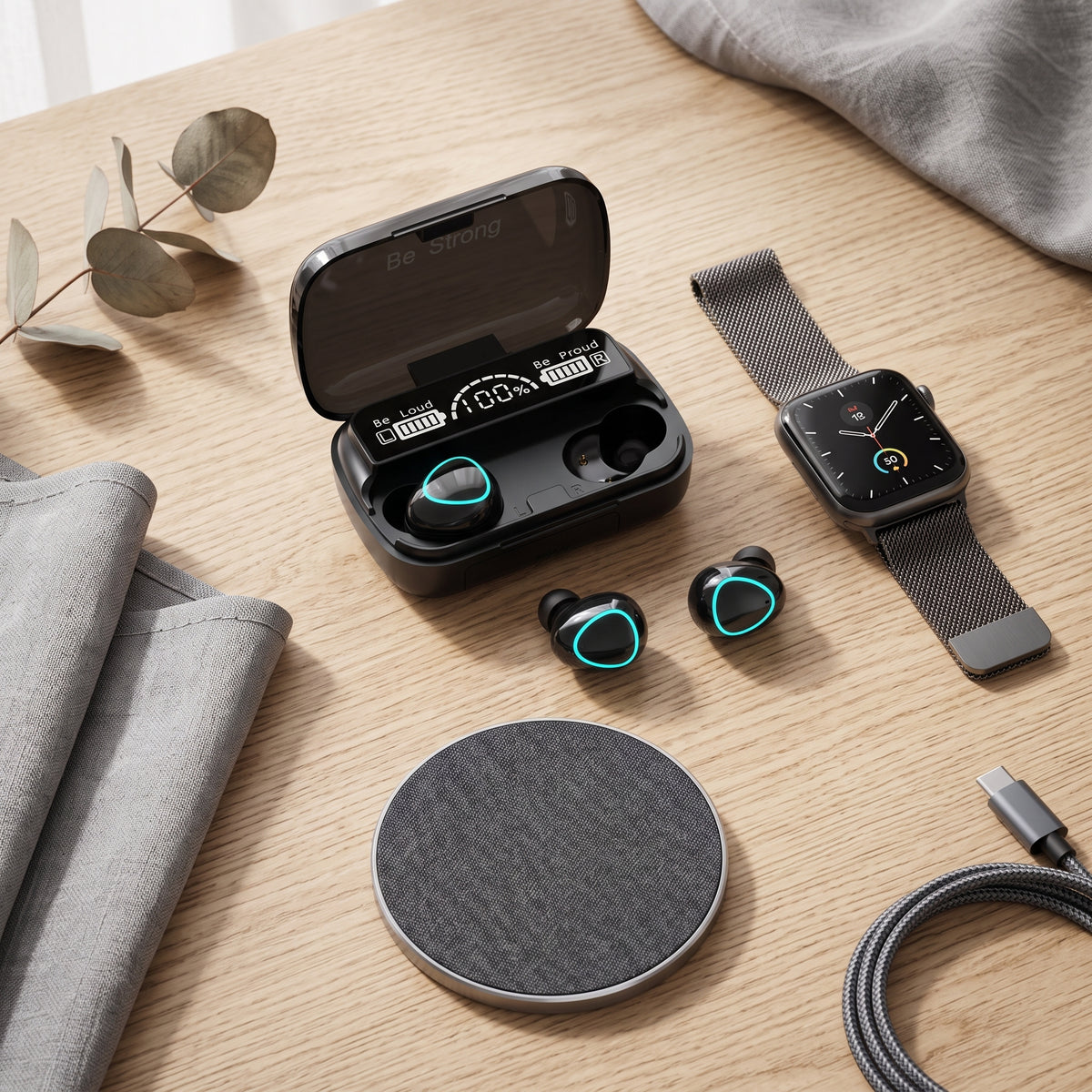 FONZY Wireless Earbuds with Power Bank Case – Bluetooth 5.1, LED Power Display & 3D Touch Control