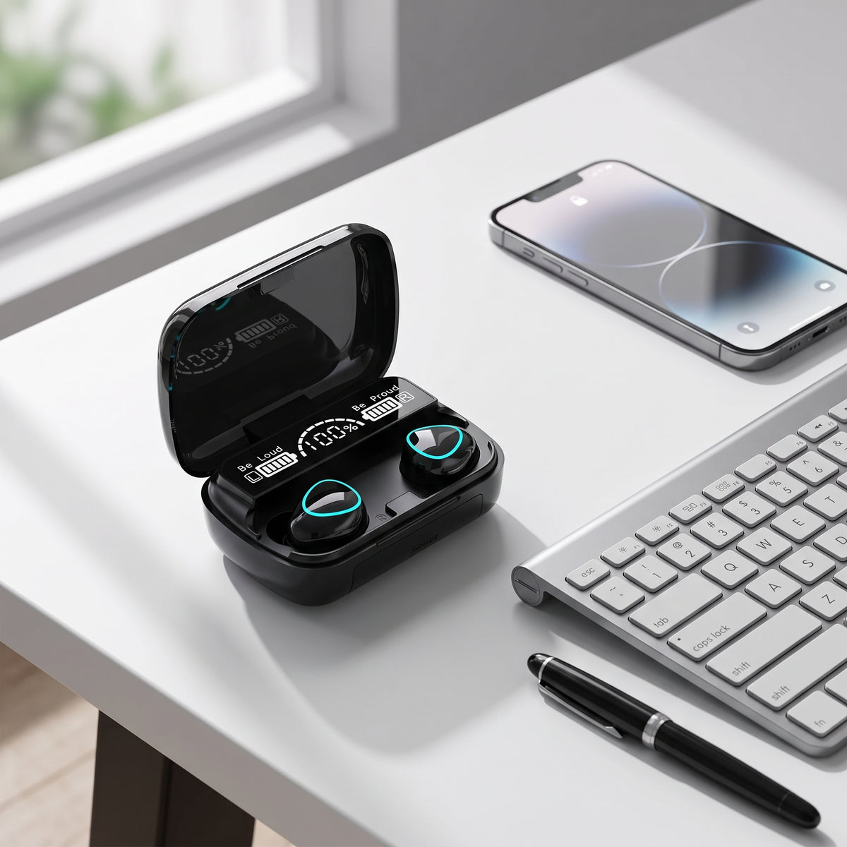 FONZY Wireless Earbuds with Power Bank Case – Bluetooth 5.1, LED Power Display & 3D Touch Control