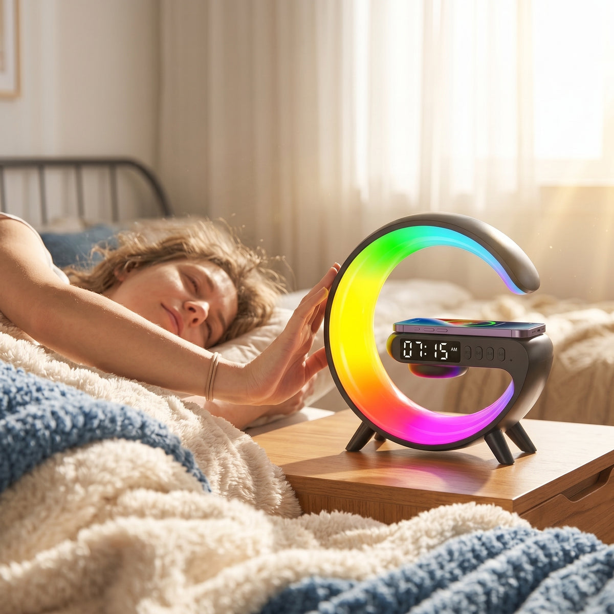 FONZY 4-in-1 G-Lamp | 15W Wireless Charger, Speaker & Alarm Clock