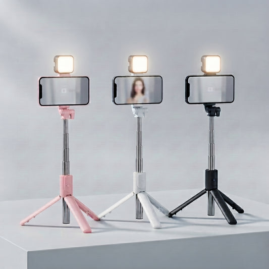 FONZY Portable All-In-One Selfie Stick Tripod with Detachable Fill Light