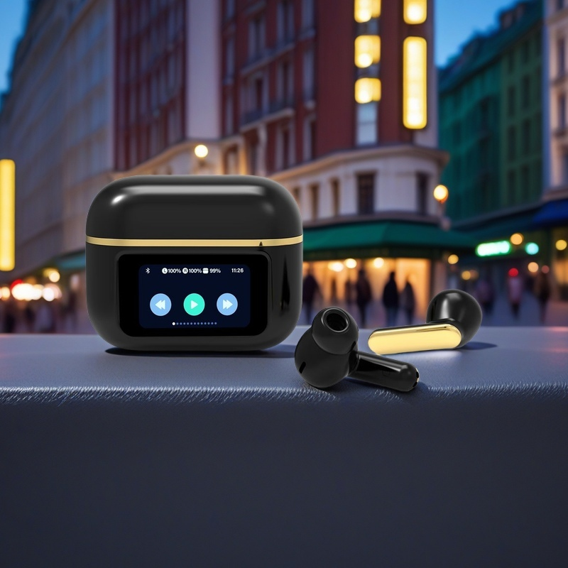 FONZY Wireless ENC Noise-Canceling Earbuds with Smart Display Charging Case