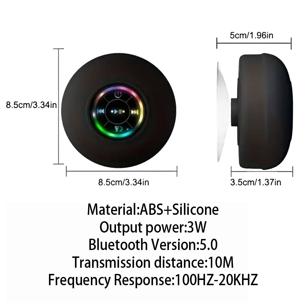 FONZY Waterproof Bluetooth Shower Speaker | Suction Cup Wall Mount Wireless Speaker with LED Lights