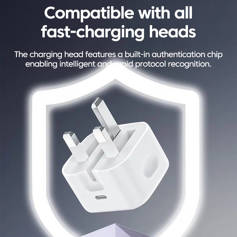 FONZY 20W USB-C Fast Charger with Foldable UK Plug & Fast Charging Cable Set