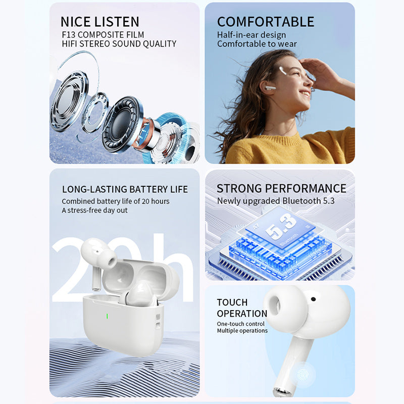 FONZY A7 Pro Wireless Earbuds – Bluetooth 5.3, 20H Battery Life, Hi-Fi Stereo Sound