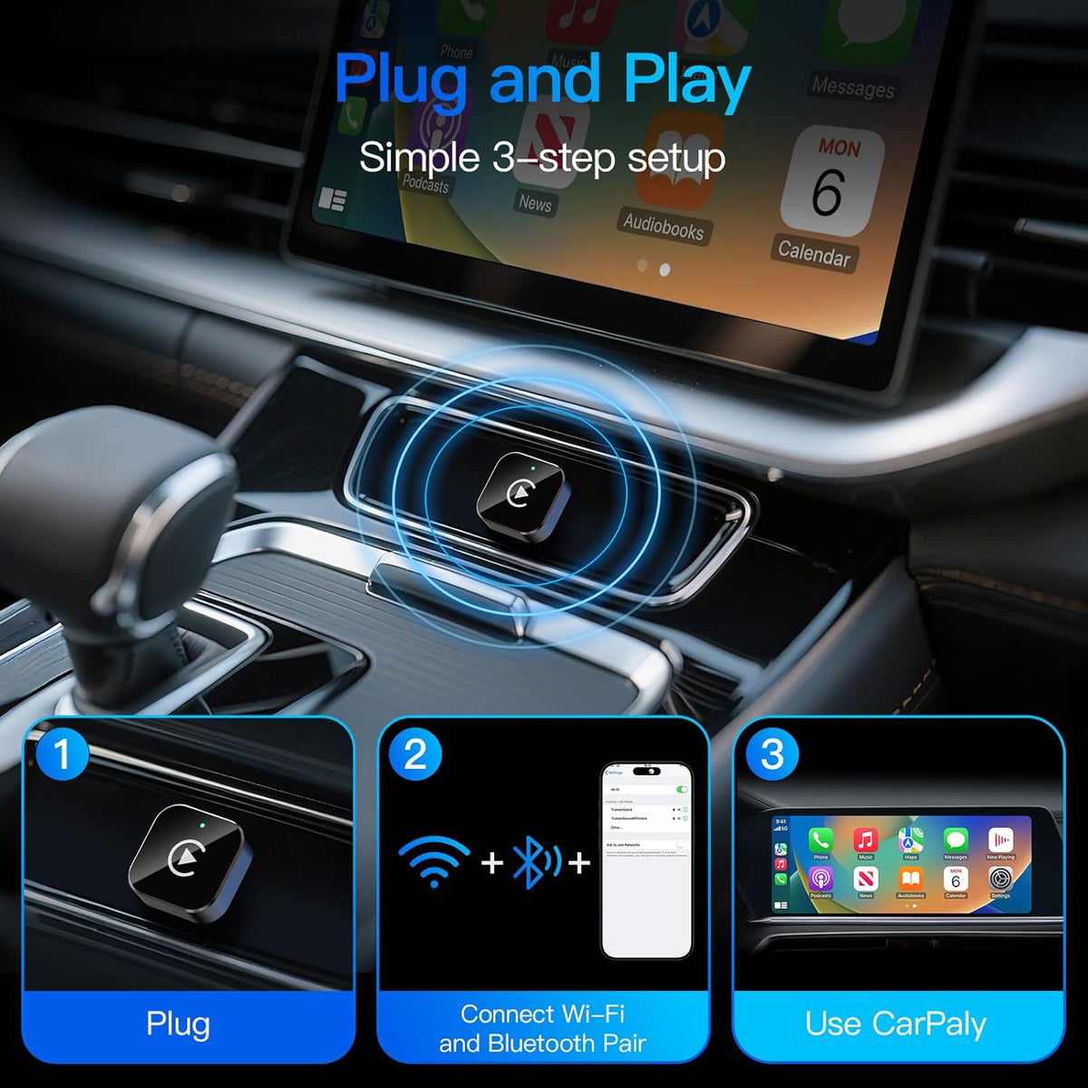 FONZY Mini Wireless CarPlay Converter – GPS, Music & Hands-Free Calling