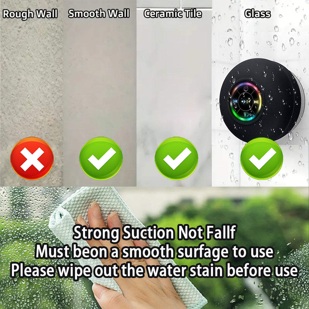 FONZY Waterproof Bluetooth Shower Speaker | Suction Cup Wall Mount Wireless Speaker with LED Lights