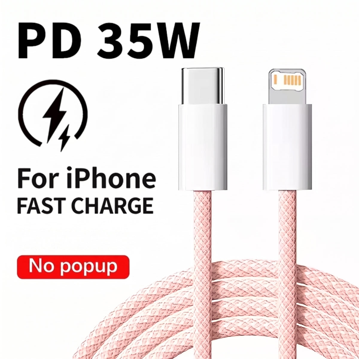 FONZY 35W Type-C to Lightning Braided Cable - Fast Charger & Data Sync (No Pop-Up)
