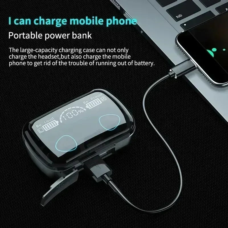 FONZY Wireless Earbuds with Power Bank Case – Bluetooth 5.1, LED Power Display & 3D Touch Control