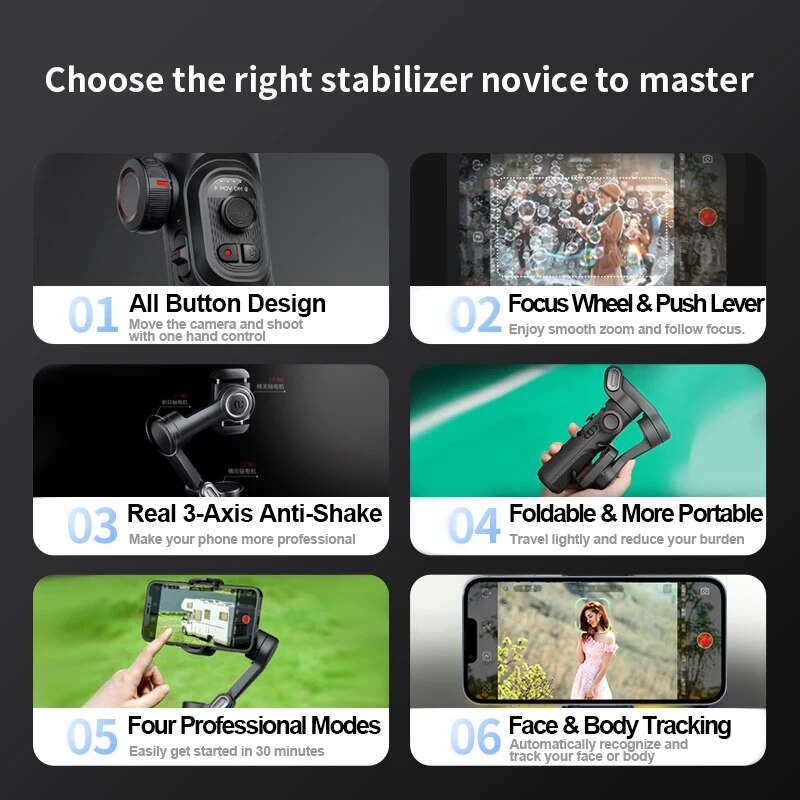 FONZY 3-Axis Smart AI Face Tracking Gimbal Stabilizer for Smartphone | Handheld Video Tripod