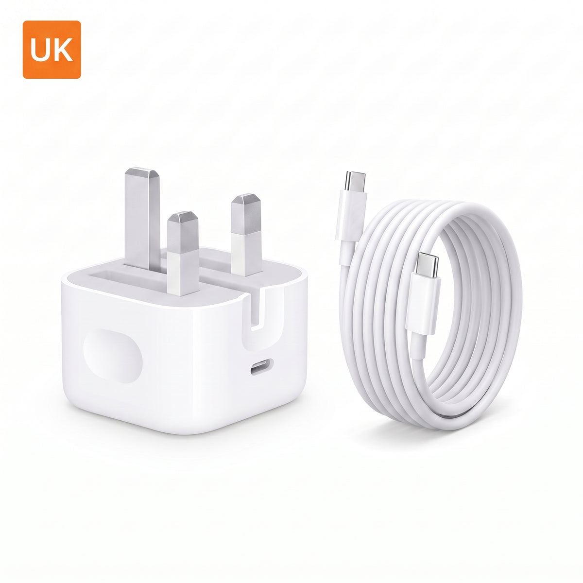 FONZY 20W USB-C Fast Charger with Foldable UK Plug & Fast Charging Cable Set