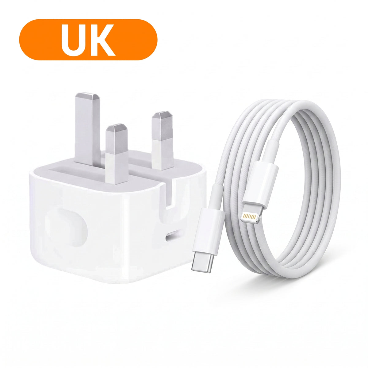FONZY 20W USB-C Fast Charger with Foldable UK Plug & Fast Charging Cable Set