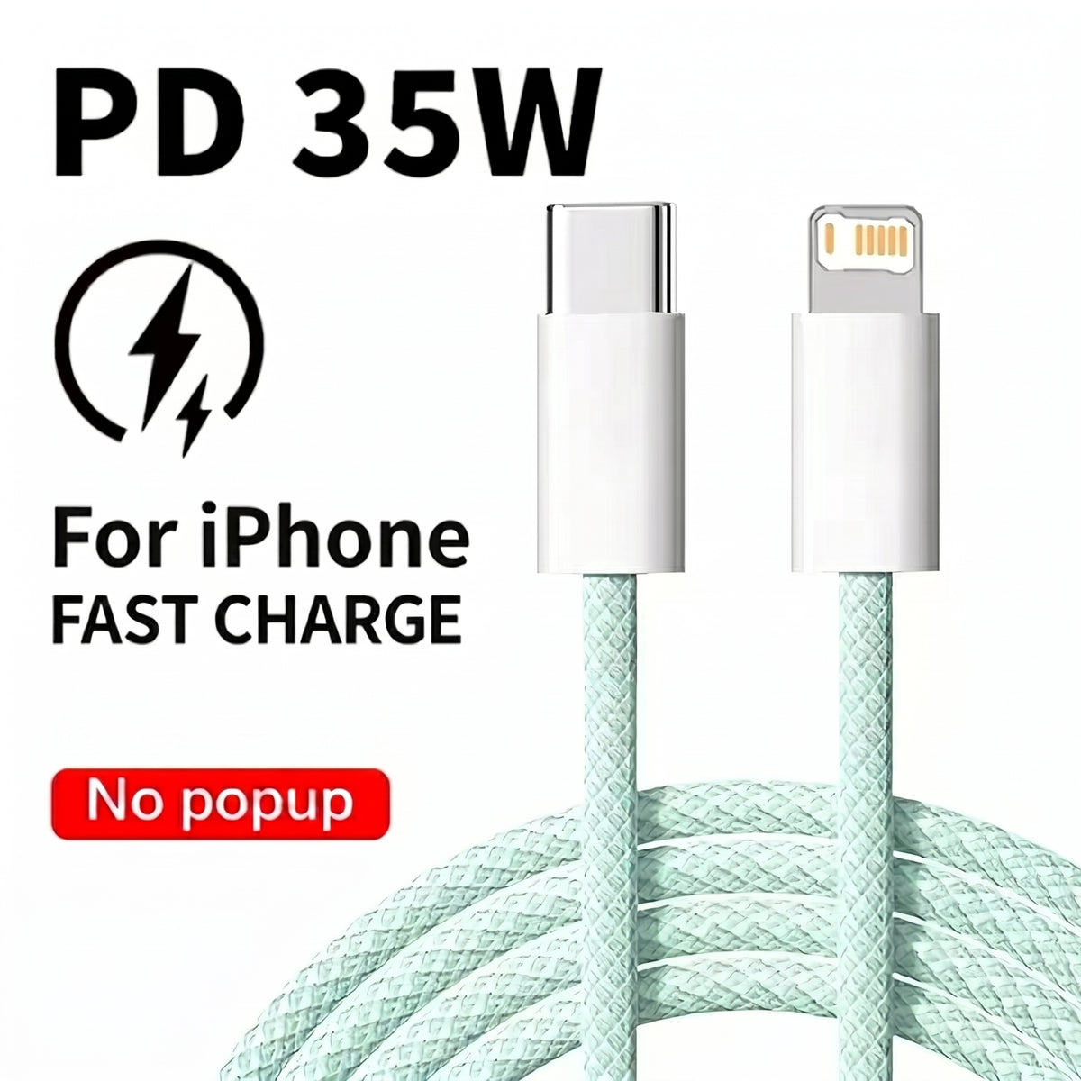 FONZY 35W Type-C to Lightning Braided Cable - Fast Charger & Data Sync (No Pop-Up)
