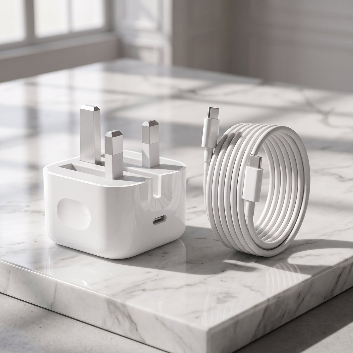 FONZY 20W USB-C Fast Charger with Foldable UK Plug & Fast Charging Cable Set