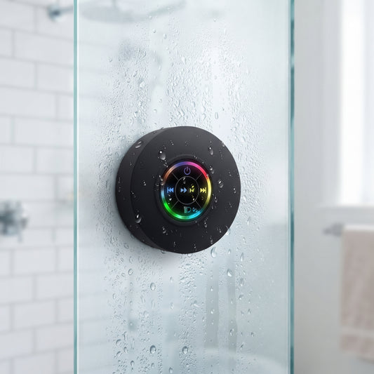 FONZY Waterproof Bluetooth Shower Speaker | Suction Cup Wall Mount Wireless Speaker with LED Lights